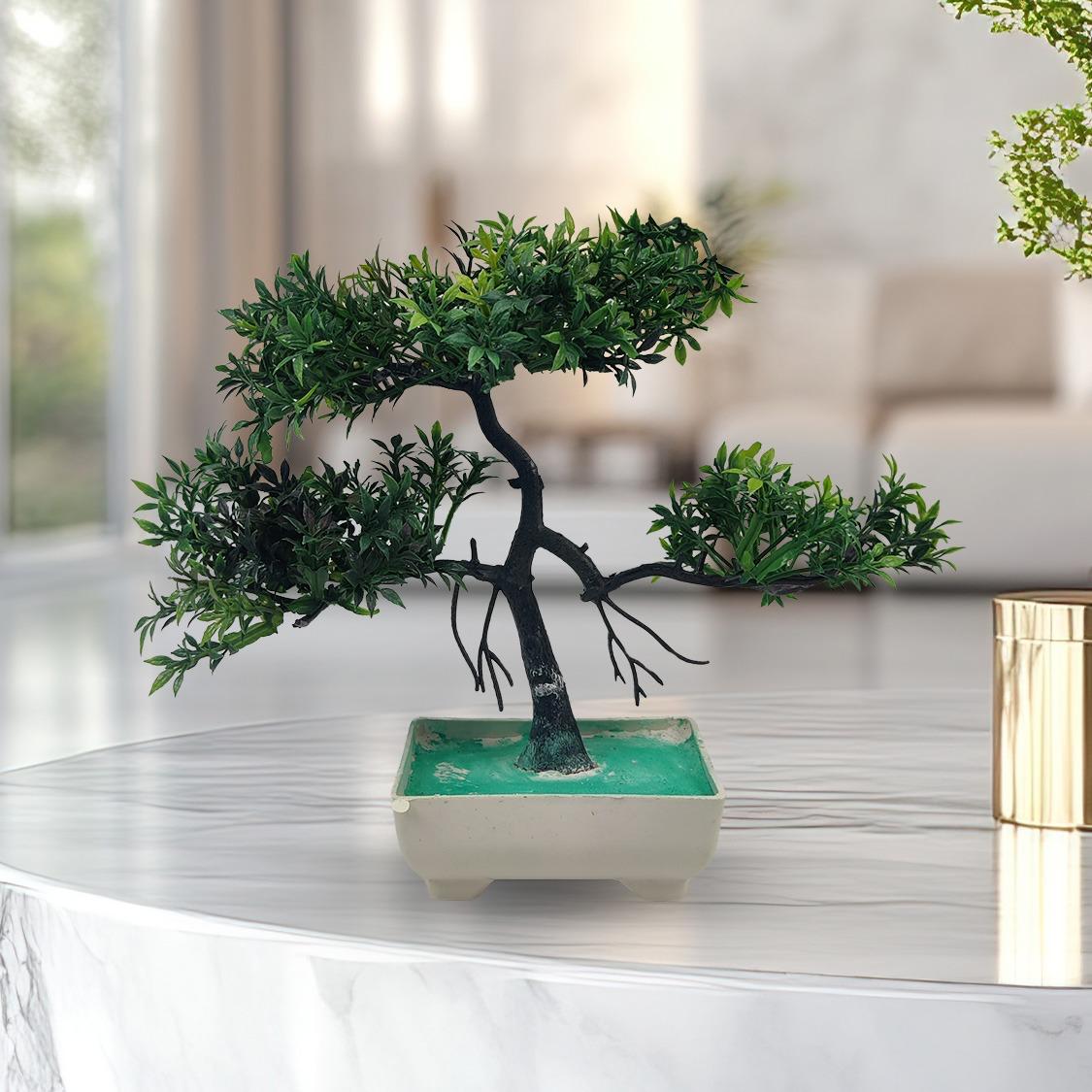 Green Artificial Bonsai Tree ( 1 Piece )– Bonsai Tree Room Decor for Home, Office & Bedroom | Best Artificial plaster Pot